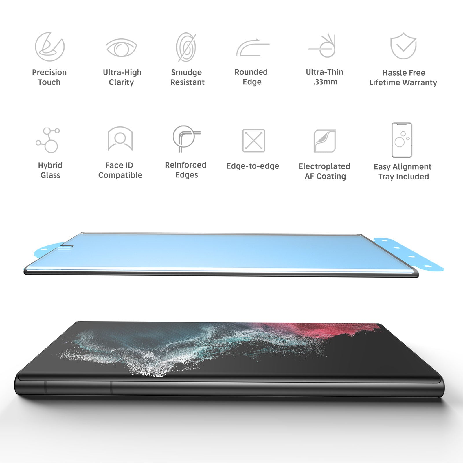 NanoArmour for Samsung Galaxy S22 Ultra Screen Protector Anti-Microbial | Hybrid Tech